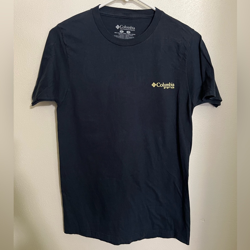 COLUMBIA SPORTSWEAR Classic PFG Logo T Shirt Black Yellow Colorful Men's Size S